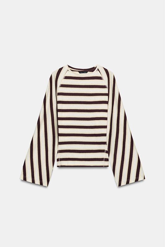 Women's Clothing Cotton and Linen Striped Long-Sleeved Round-Neck Top 3253/007/104
