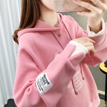 2021 spring new sweatshirt female hooded autumn and winter loose Korean fake two-piece coat tide Joker pullover