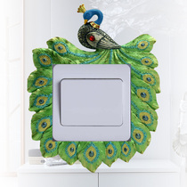 If European-style peacock switch patch creative double open power socket switch protective sheath resin wall applique home decoration