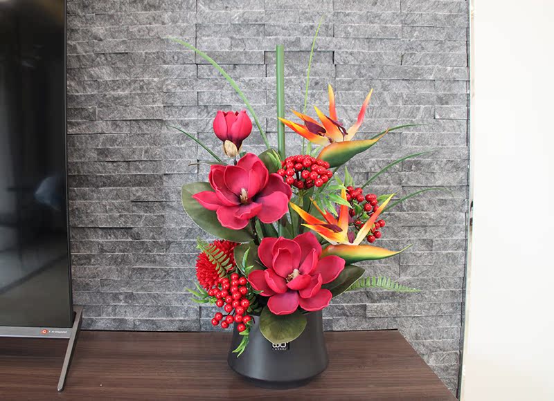 Simulation yulan crabapple auspicious fruit ceramic POTS of new Chinese style flower, the sitting room tea table table study decorate artificial flowers