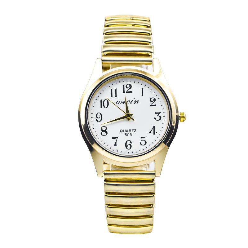Middle-Aged and Elderly Men's Watches with Large Numerals, Women's Watches with Steel Straps, Spring Elastic Straps, Elderly Watches, Activity Gifts, Quartz Watches for Men