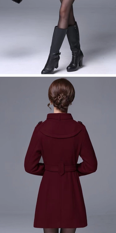 Áo khoác nữ size lớn trong phần dài 2019 thu đông phiên bản Hàn Quốc của chiếc áo khoác len dày hai dây màu ngực rắn - Áo Hàn Quốc