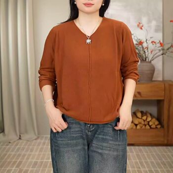 Autumn and Winter New Style Elegant Flowing Pullover V-Neck Knit Sweater, Loose and Versatile Casual Youthful Top for Women 0802