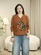 American-Style V-Neck Pumpkin Print Knit Sweater for Women, Versatile for Commuting, Long-Sleeved Top That Covers the Body 2868