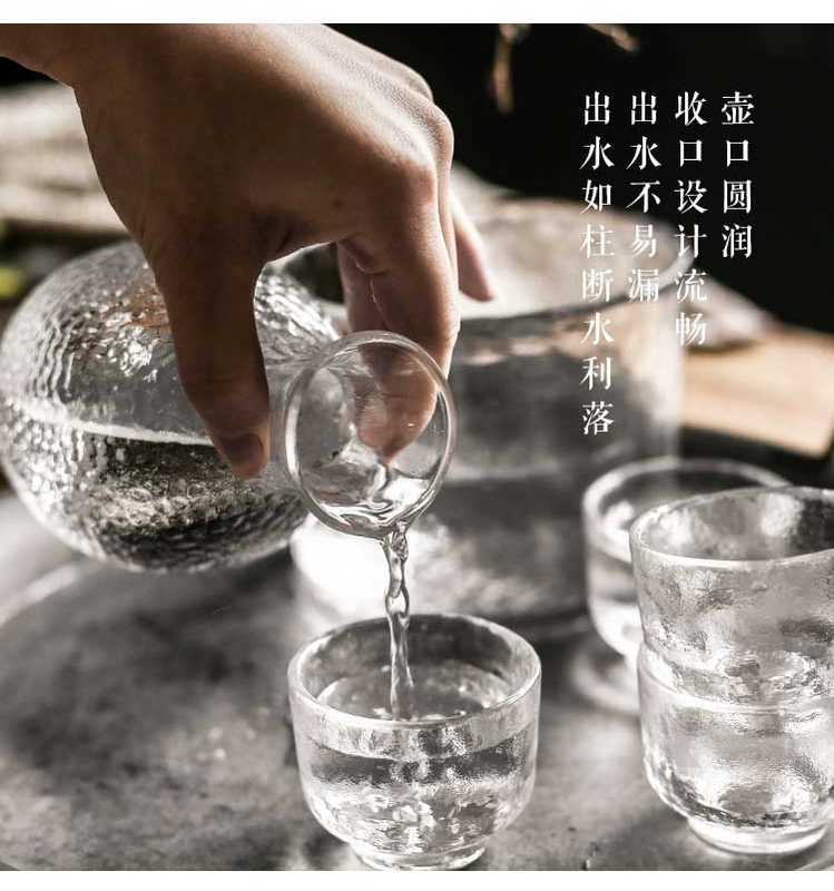 Wonder HOME Nhật Bản Sáng tạo Búa rượu thủy tinh Sake Cup Ấm hơn Một nồi Bốn ly Đặt Rượu vang trắng Rượu vang vàng - Rượu vang các loại ly rượu