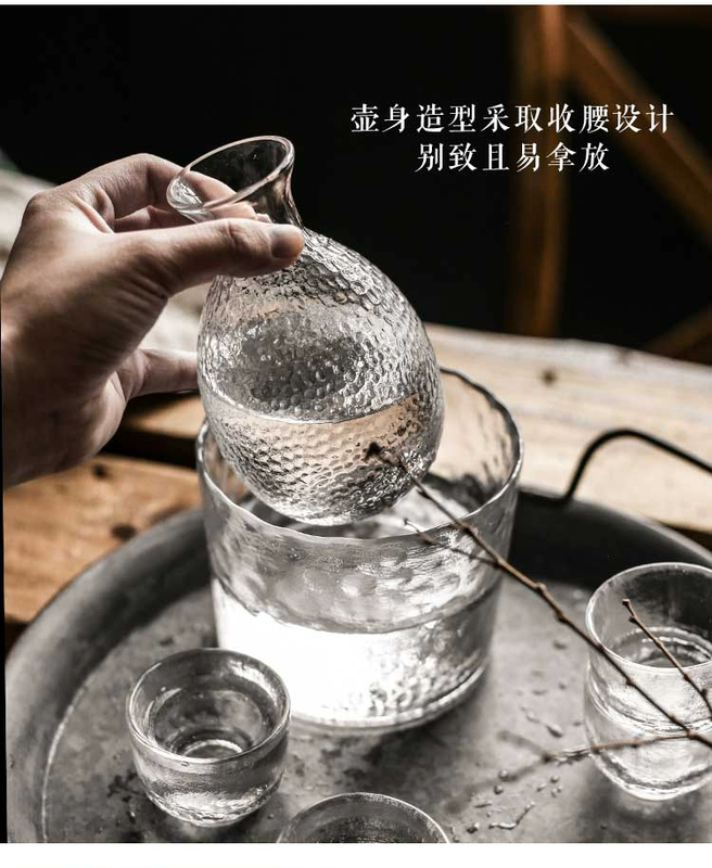 Wonder HOME Nhật Bản Sáng tạo Búa rượu thủy tinh Sake Cup Ấm hơn Một nồi Bốn ly Đặt Rượu vang trắng Rượu vang vàng - Rượu vang các loại ly rượu