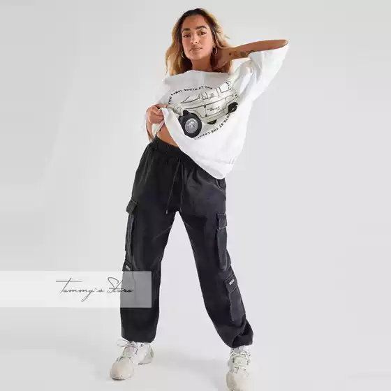 Tamijia Australian S*Uth Multi-Flap Pocket Pants Washed Black Sweatpants for Men and Women G3-3
