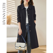 Navy blue windbreaker women's mid length spring 2024 new high-end temperament fashionable small stature spring and autumn coat