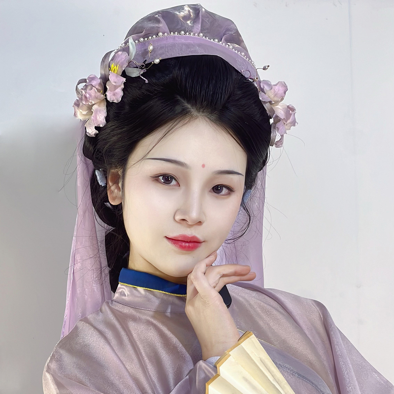 Muyuer Ming-Style Wide Scarf with Dark Pattern Jacquard Yarn, Late Ming Dynasty Headscarf, Semi-Transparent Hanfu Matching Headwear
