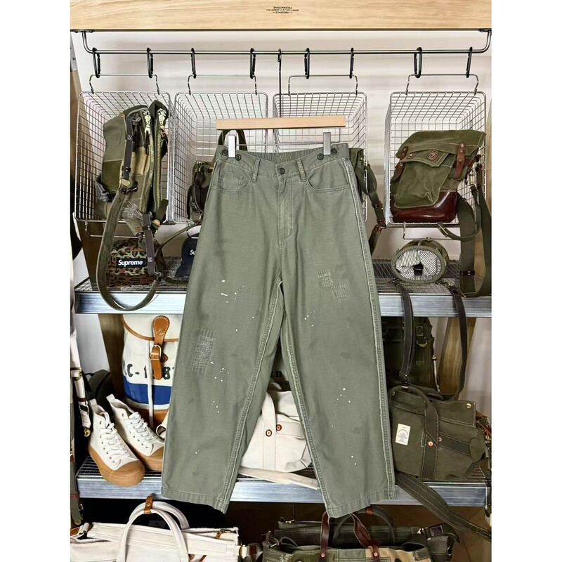 K055-Savage Chino American Classic Sand-Washed Distressed Patch Paint Casual Pants