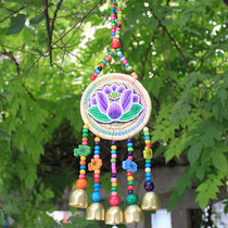 Yi pastoral wind chime hanging decoration Yunnan characteristic small pendant round straw embroidery piece home metal bell decoration