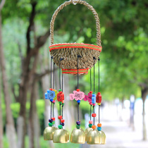 Straw small basket wind chimes light bell hanging ornaments childrens room baby decoration Yunnan characteristic hand to make girl gifts