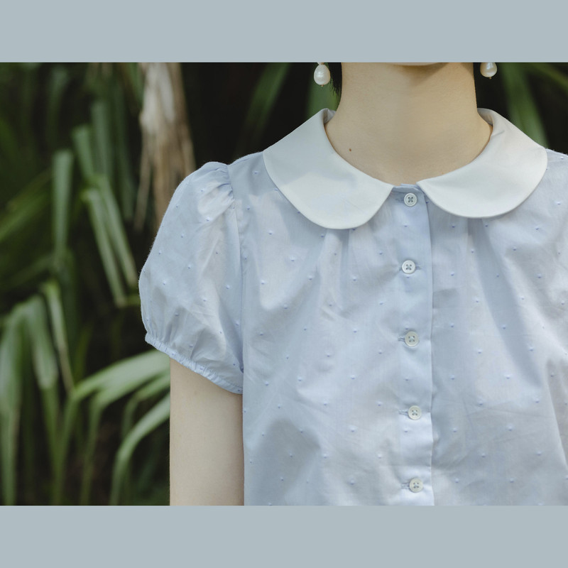 Sanliang Foreign Goods Coudre French Retro Style Cute Girl Three-Dimensional Jacquard Colorful Dot Cotton Peter Pan Collar Short-Sleeved Shirt