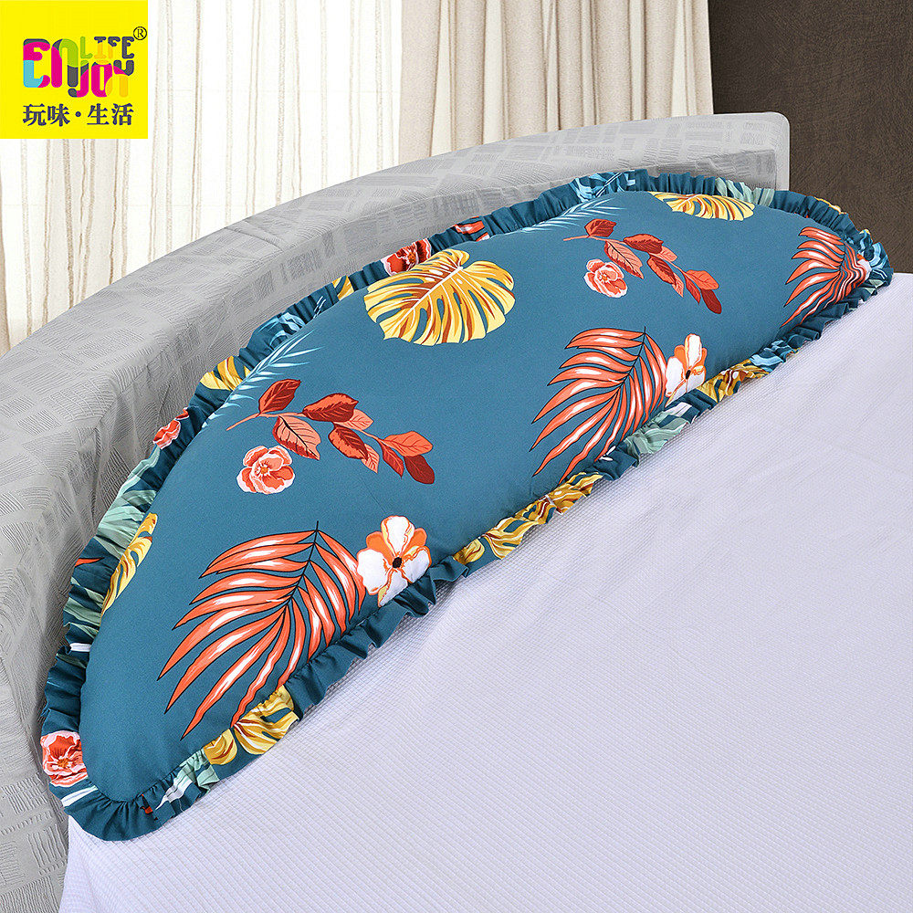 New product full cotton double long pillow with grinding pillowcase lotus leaf side moon pillow arched crescent pillow cover with core customization