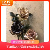 Simulation flower fake flower silk flower European style American nostalgia retro rich single painting rose Export Limited