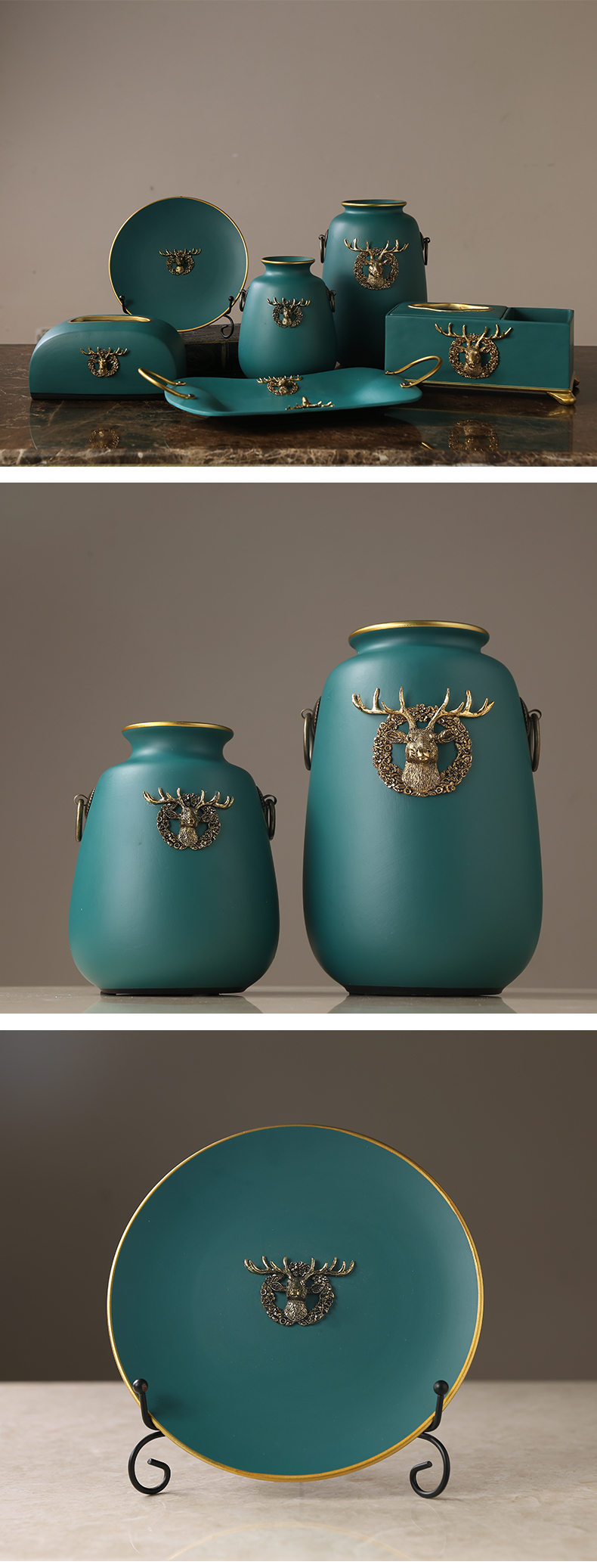 Nordic light key-2 luxury deer head ceramic vases, furnishing articles home sitting room example room table flower arranging American household decorations