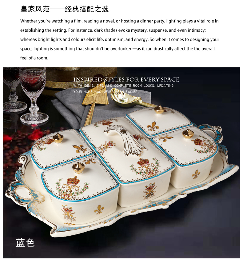 Tang 's estate of new Chinese style living room fruit bowl, compote household ceramics European - style key-2 luxury skyscrapers snack plate