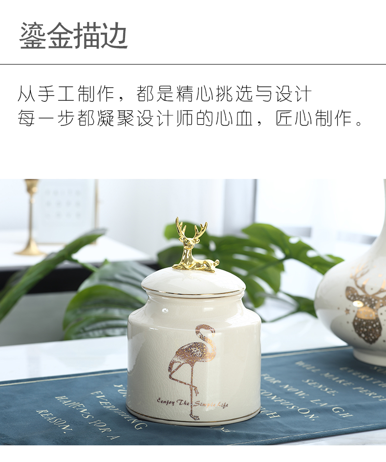 Nordic light much creative ceramic tank storage tank furnishing articles with cover seal pot tea pot deer head receive decoration