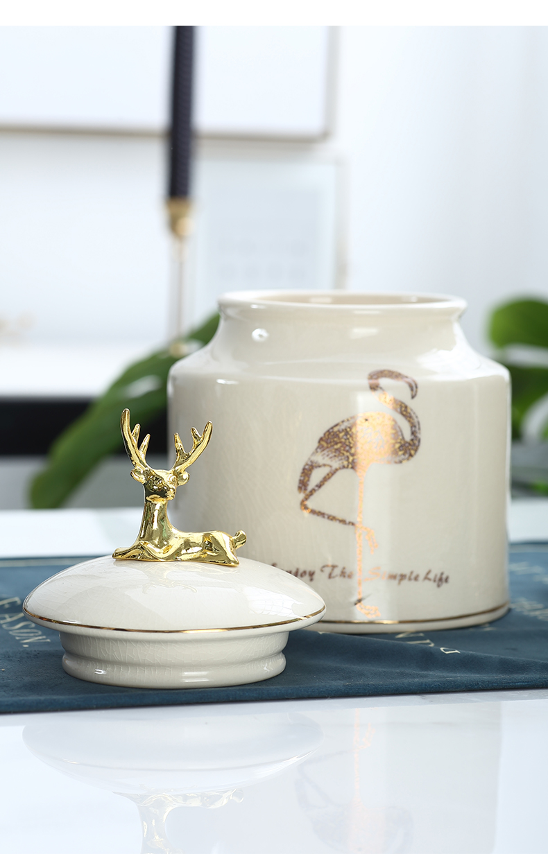 Nordic light much creative ceramic tank storage tank furnishing articles with cover seal pot tea pot deer head receive decoration