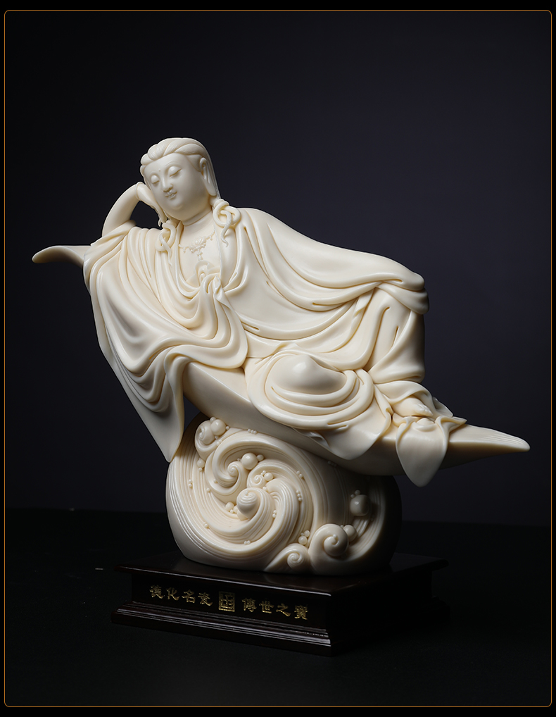 Yutang dai manually signed Lin Jiansheng master piece dehua porcelain carving art of Buddha lie quan Yin/D03-132