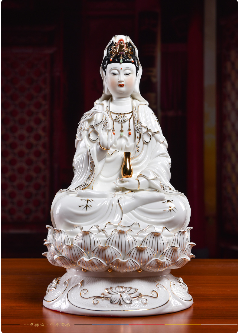 Yutang dai dehua ceramic worship Buddha avalokiteshvara household furnishing articles/glaze gold lotus guanyin