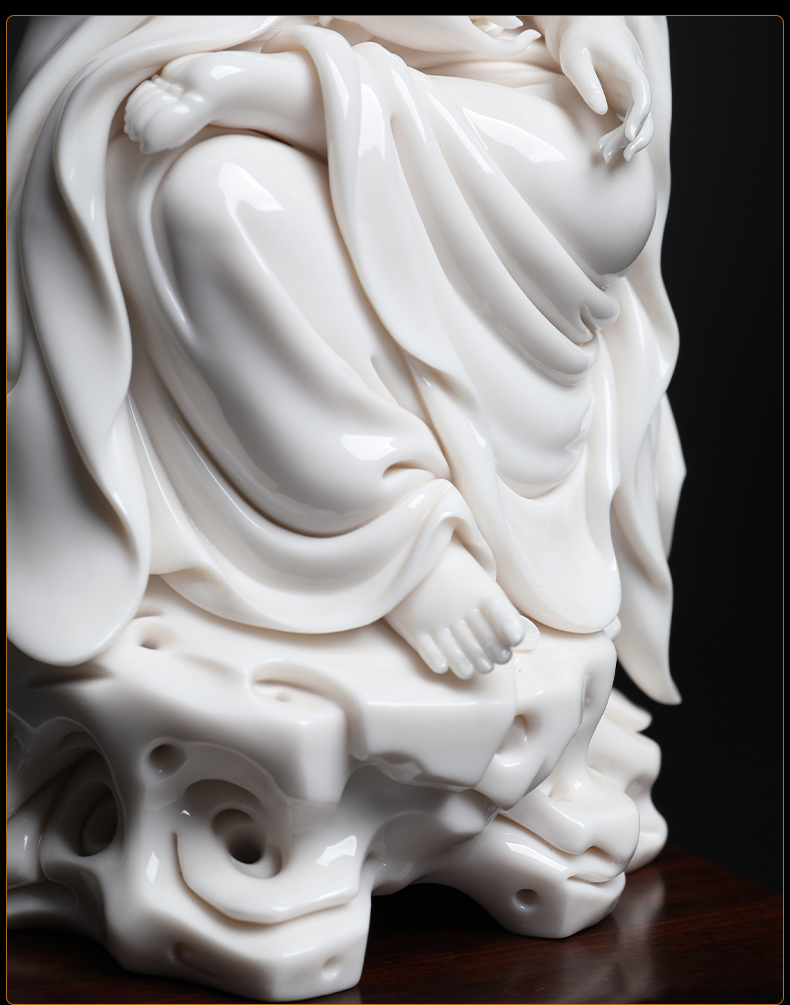 Yutang dai dehua white porcelain Su Youde master works of porcelain carving furnishing articles 11 inches by rock difference bottles of guanyin bodhisattva way