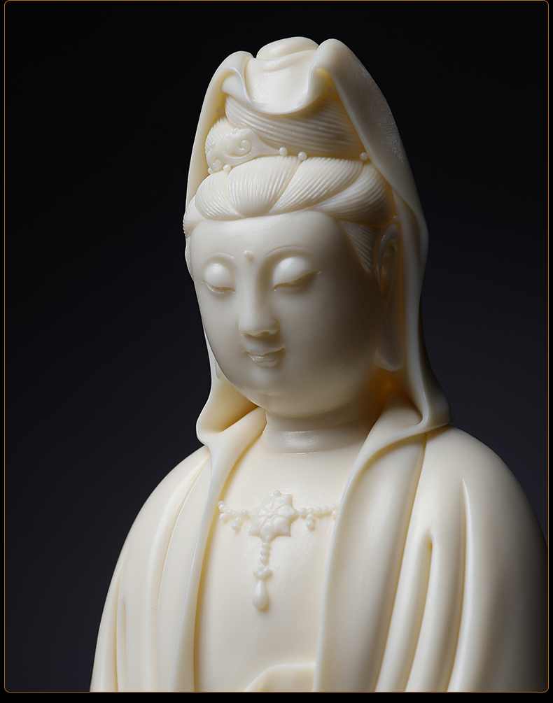 Yutang dai provincial master Lin Jiansheng works jade guanyin Buddha furnishing articles white/yellow porcelain ceramics D03-134