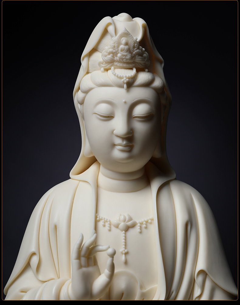 Yutang dai dehua white porcelain Lin Jiansheng master manually signed lotus guanyin Buddha its collection to household