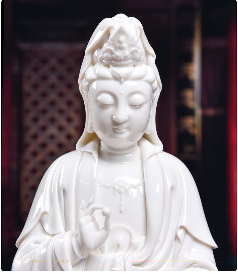 Yutang dai dehua white porcelain Lin Jiansheng master manually signed lotus guanyin Buddha its collection to household