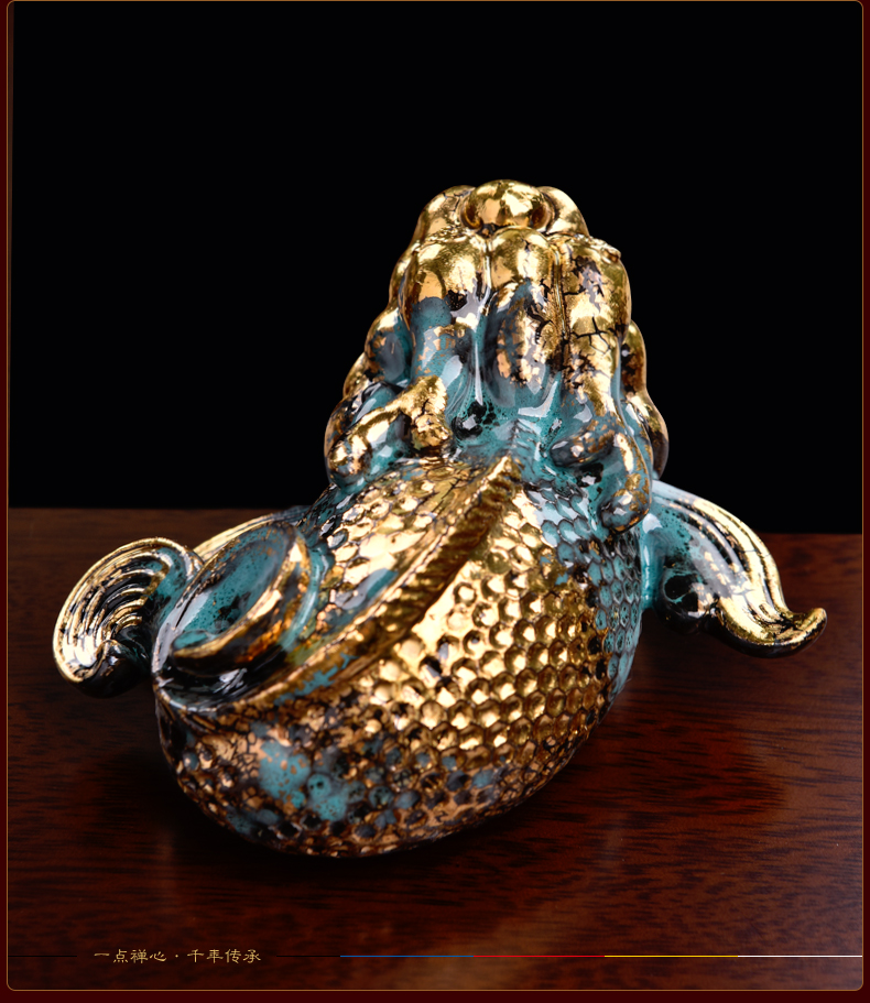 Yutang dai ceramic bronze color god beast straining three fine toad dragon turtle rock arowana fish craft ornaments furnishing articles