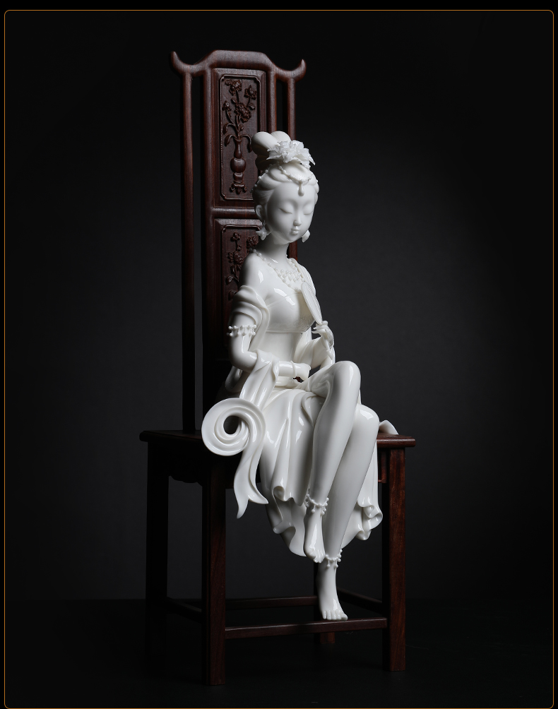 Yutang dai dehua white porcelain "female" cheng manually signed its art collection figure sitting room adornment is placed