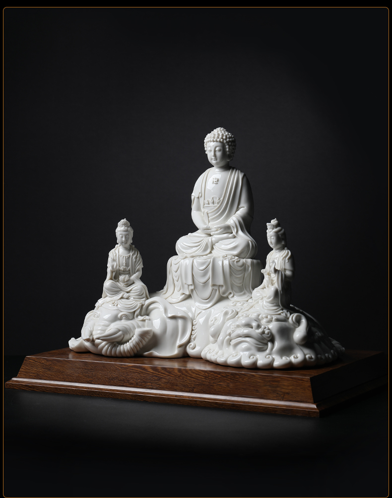 Yutang dai yan dehua white porcelain China three holy furnishing articles Su Xianzhong manjusri Buddha samantabhadra bodhisattva figure of Buddha of its