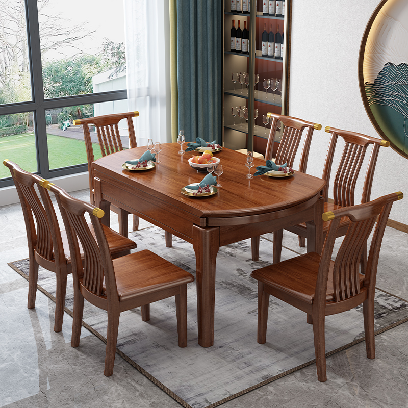New Chinese gold sandalwood scaling dining table household small solid wood changeable round table modern folding table