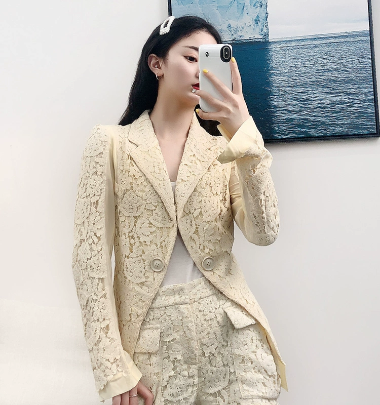 Áo dài giảm giá hàng loạt 2019 mùa xuân và mùa thu áo blazer nữ ngọt ngào phù hợp với áo dài tay thêu nút áo A0101 - Áo len lót đôi