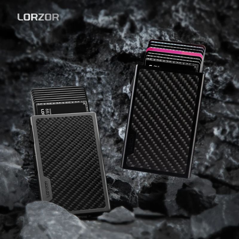 Lorzor Carbon Fiber Wallet Is Thin, Scratch-Resistant and Durable, with Rfid Shielding and Comes with a Metal Wallet, Card Holder and Coin Purse