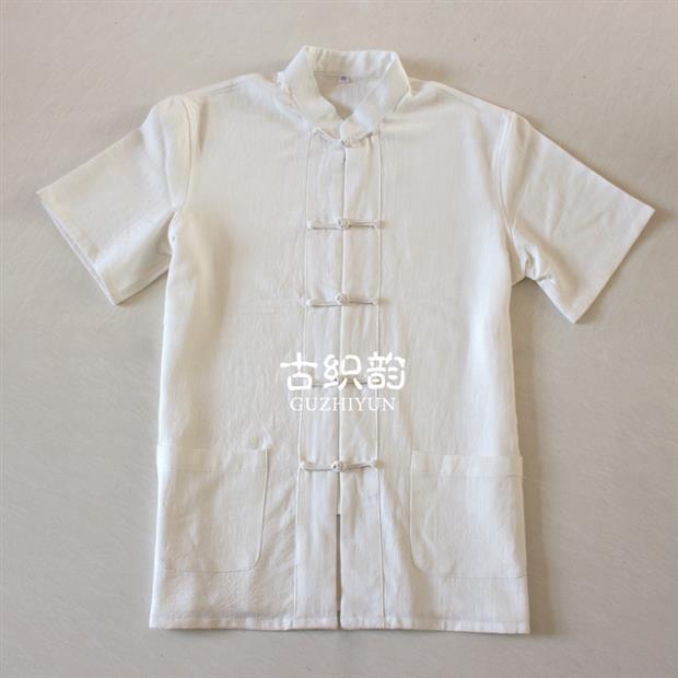 Mùa hè mới vải cotton và vải lanh Tang phù hợp với áo sơ mi nam tay ngắn Casual Kiểu cổ áo Trung Quốc cổ áo khóa quốc phục trang phục dân tộc mông