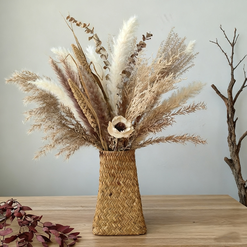 Artistic Retro Natural Reed Dried Flower Bouquet Set for Guesthouse, Clothing Store Window Display, Exhibition Hall Decoration, Home Desktop Ornaments
