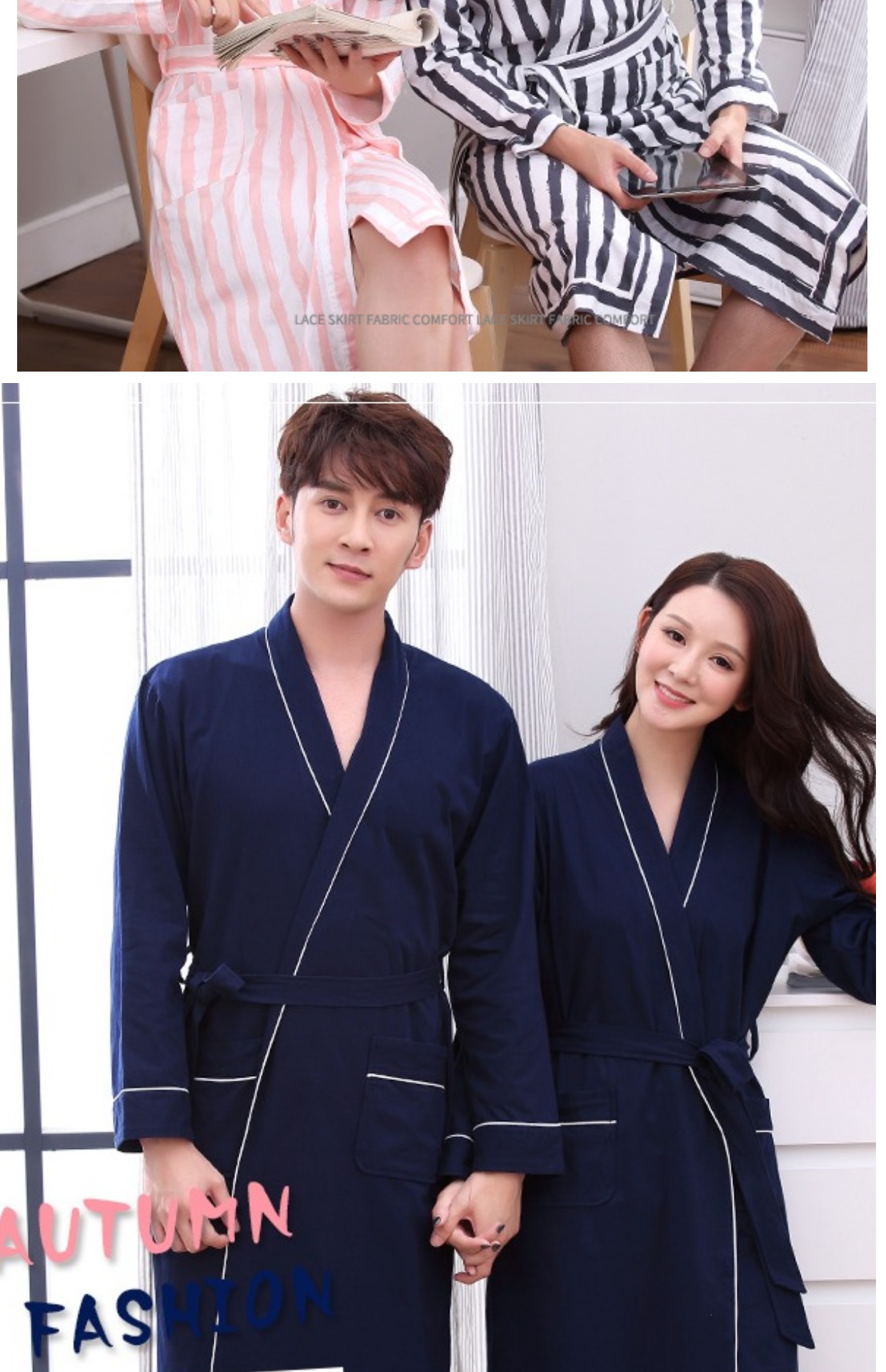 Áo choàng ngủ nữ cotton dài tay áo tắm dài phần mùa xuân và mùa thu nam phong cách Nhật Bản áo choàng cotton XL đơn giản - Night Robe đồ ngủ sexy mới nhất 2021