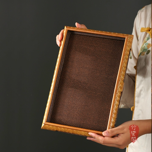 竹柒阁 Древний бамбуковый плетеный каменный поднос для чая, чайный столик, поднос для сухого настоя, поднос для чая, каменная поверхность, блюдце, поднос, горшок, место для хранения чайного сервиза