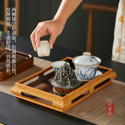 竹柒阁 Древний бамбуковый плетеный каменный поднос для чая, чайный столик, поднос для сухого настоя, поднос для чая, каменная поверхность, блюдце, поднос, горшок, место для хранения чайного сервиза