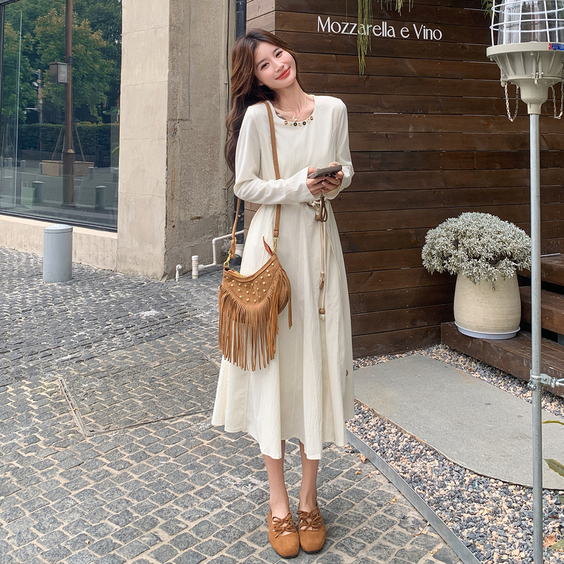 French-Style Design Retro Waist-Cinching Slimming Dress for Women, 2026 Spring and Autumn New Holiday Style Mid-Length Dress