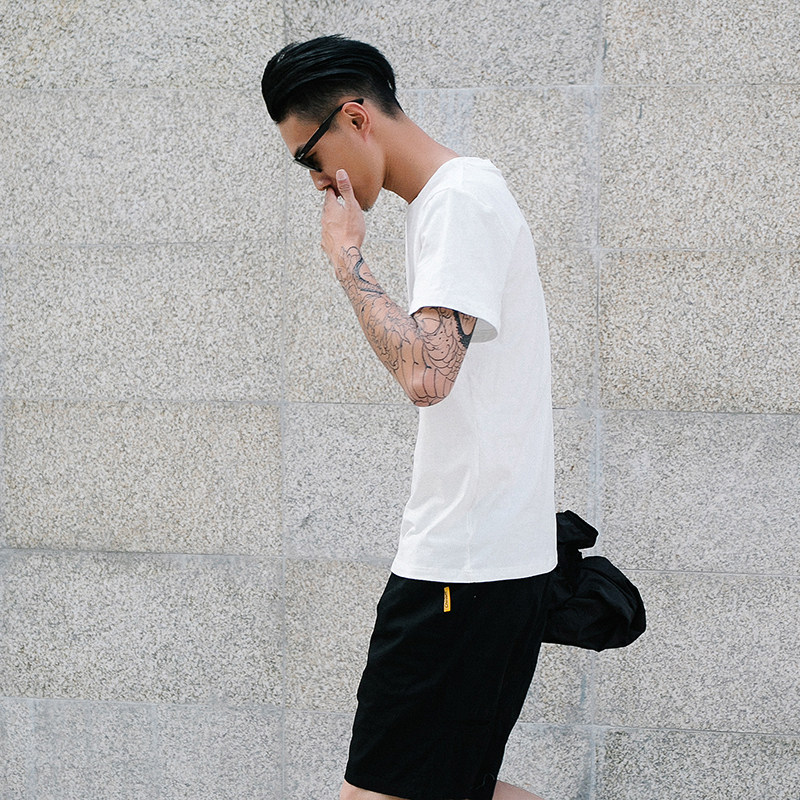 小麦一番 夏天日系复古原创纯棉白色T恤男宽松短袖t恤圆领打底衫