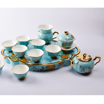 Lady porcelain 8-person ceramic Kung Fu tea set China Porcelain Yongfengyuan household gift set with tea tray