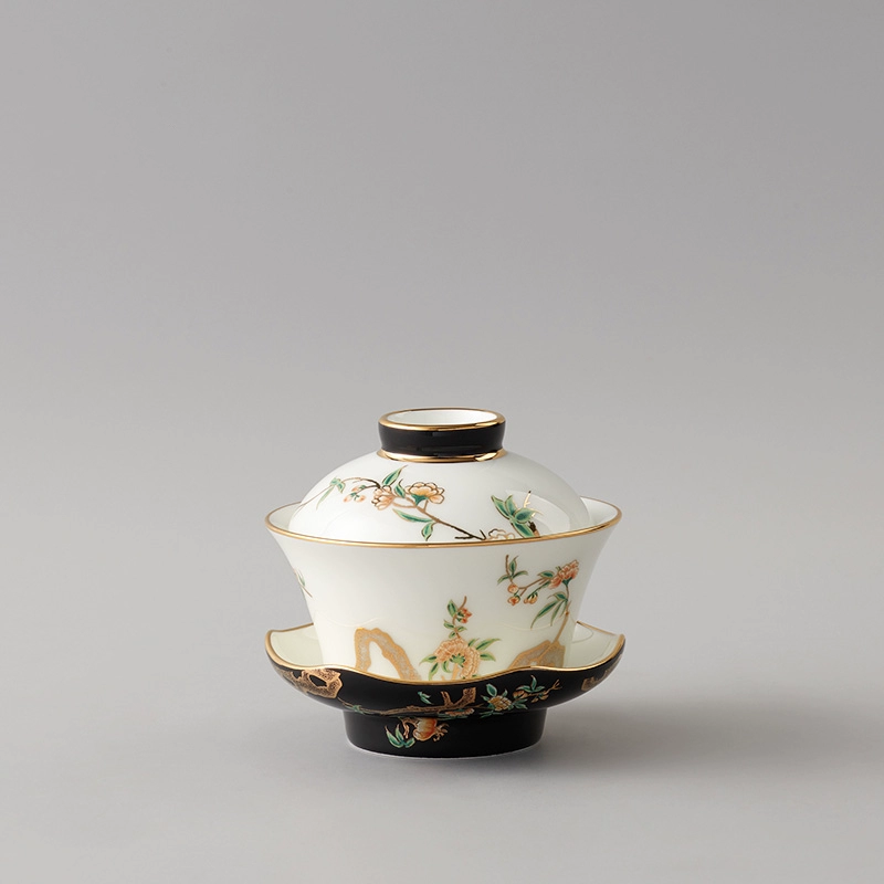 National Porcelain Yongfengyuan Chính hãng Madam Pomegranate Homeland Tea Set Các bộ phận Bộ phận 3 mảnh Bìa Bát Nắp đậy Cốc Fidelity - Trà sứ