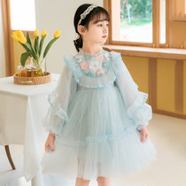 girl's autumn princess dress spring autumn 2022 korean style new foreign style little girl children's lace fluffy dress