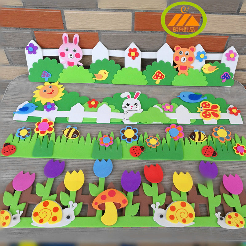 Kindergarten ring material wall decoration foam fence art classroom culture blackboard newspaper layout large wall stickers