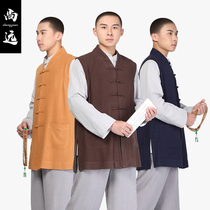 Shangyuan Cotton Hemp Monk Suit Waistcoat Vest Spring Summer Horse Chia Blue Vest Monk mandarin Malclamp monk Costume Short-coat