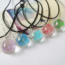 Dandelion necklace dried flower sweater chain female birthday gift student plant specimen crystal glass ball pendant