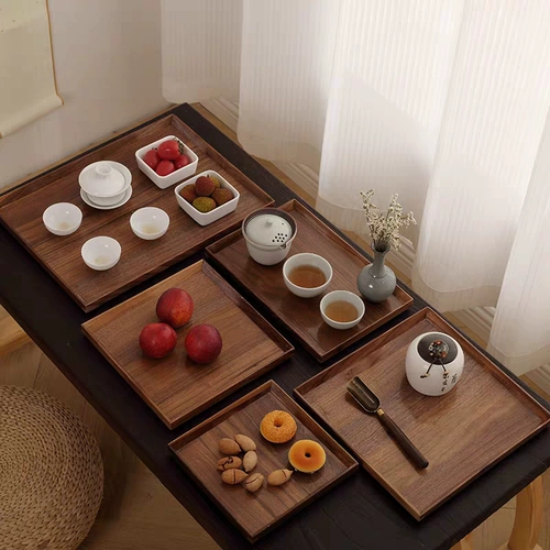 Черный грецкий орех с твердым деревом поддона японского стиля прямоугольный чайный поднос деревянный поддон домохозяйство цветочная тарелка чайная поднос десерт