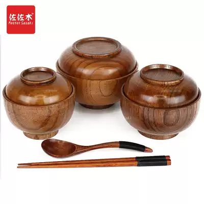 Export solid wood paint-free set bowl rice bowl Children's bowl Wooden bowl with lid bowl instant noodles bowl practical tableware full 88